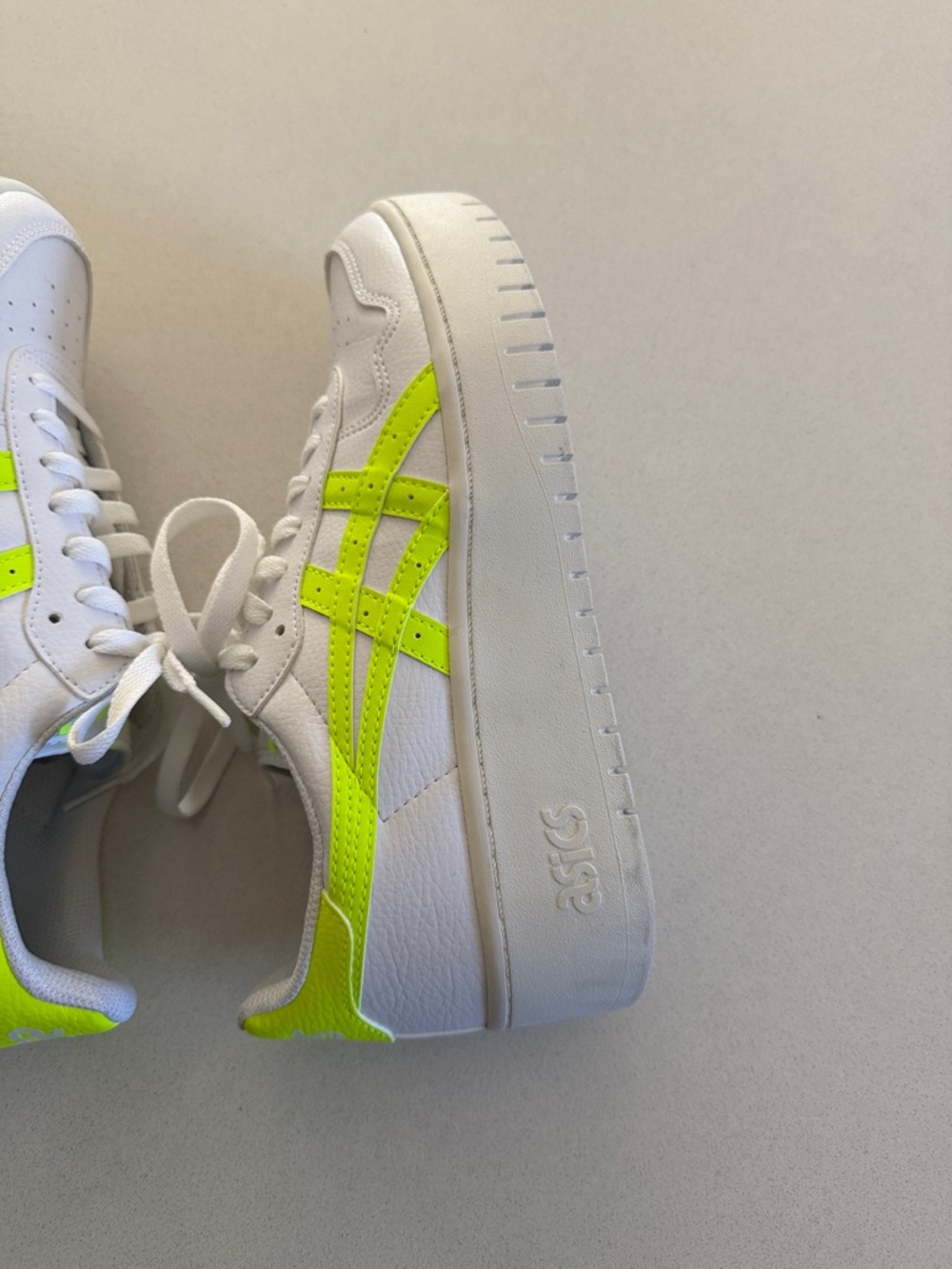 Asics White chunky Sneakers with Neon Yellow Accents.Used only one time. - Picture 7 of 11
